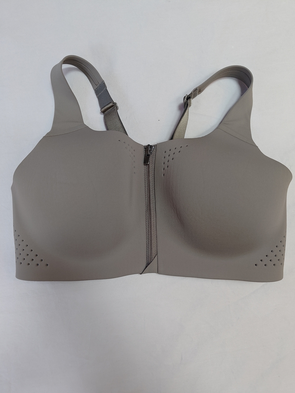 Victoria's Secret Front-Zip Wireless Sports Bra in Taupe Gray 36C